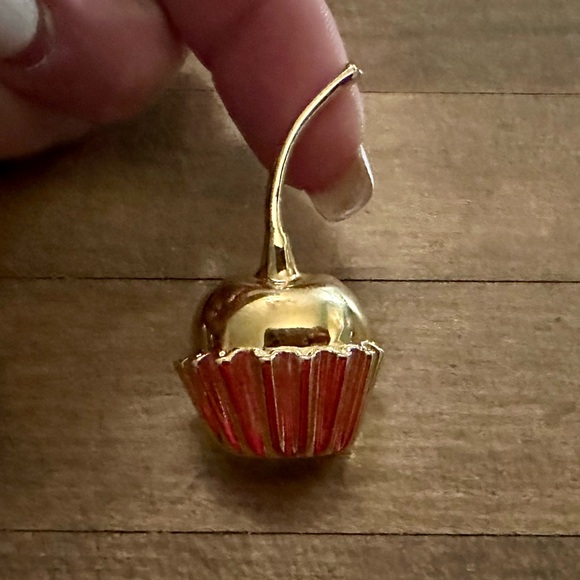 Piscitelli Vintage Gold Cherry in Cupcake Wrapper Brooch Pin - Picture 2 of 6